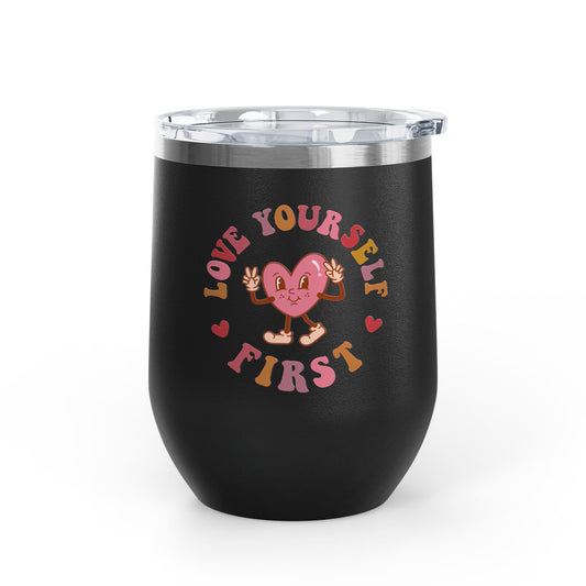 Vaso de vino con corazón 'Love Yourself First'