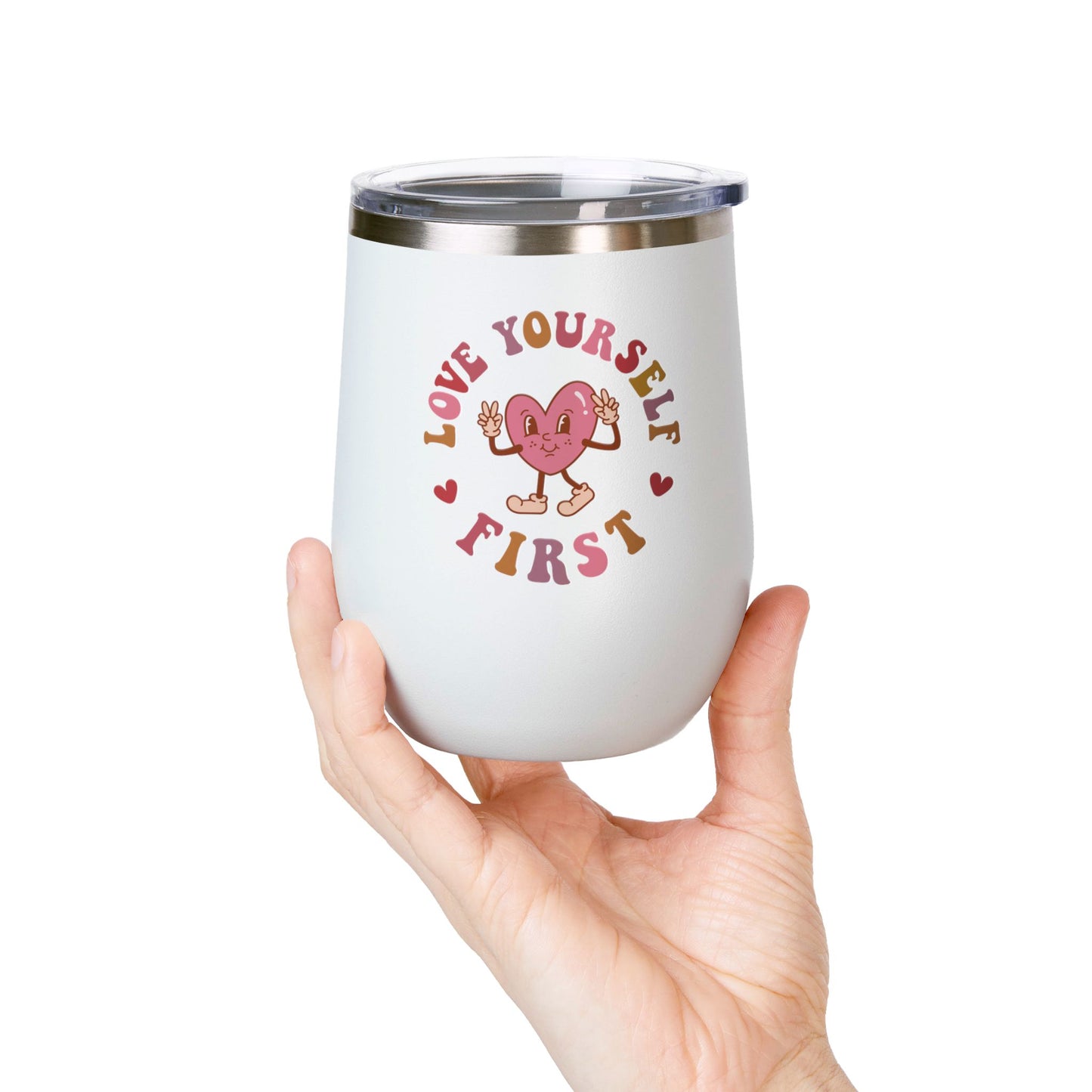 Vaso de vino con corazón 'Love Yourself First'