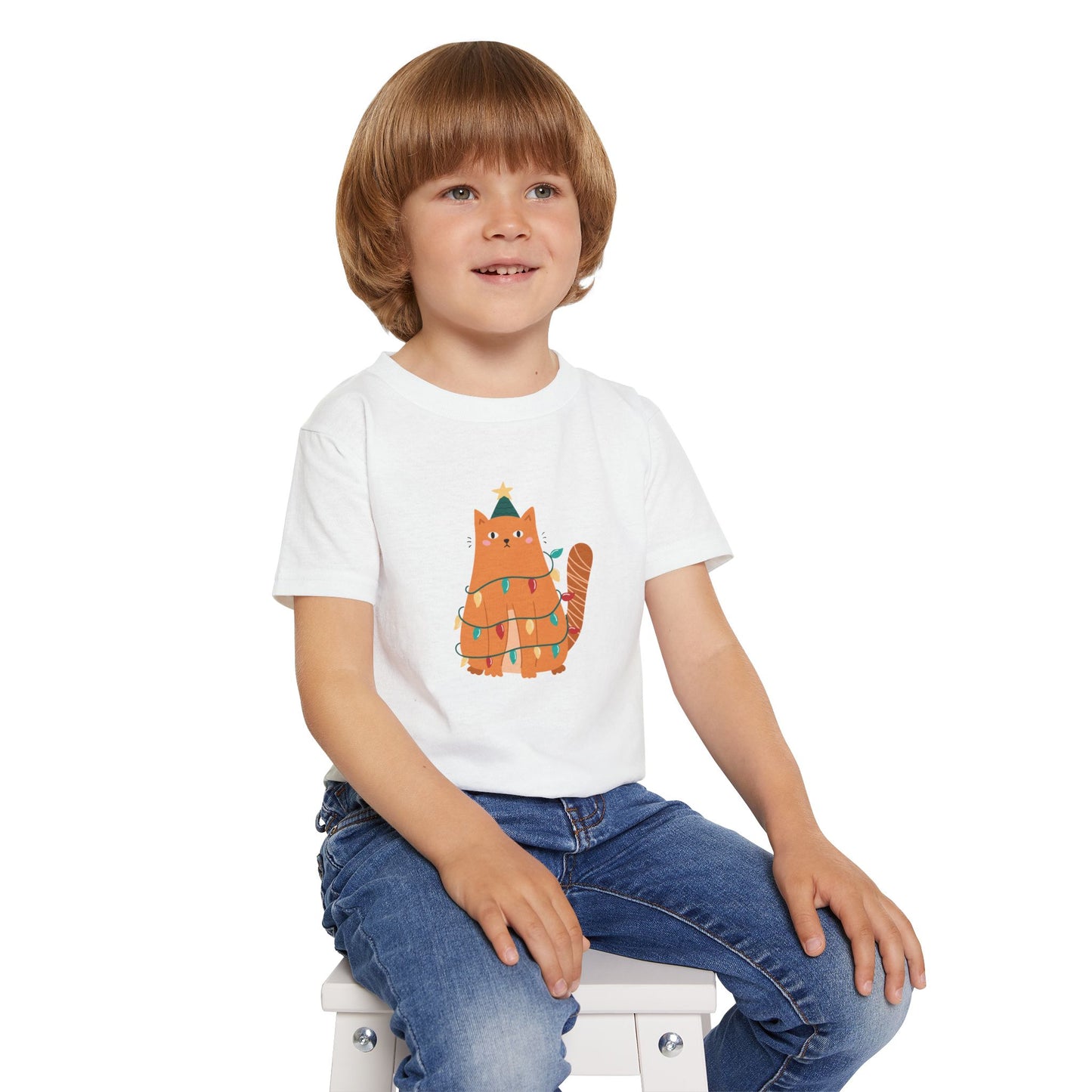 Toddler T-Shirt — Cute Orange Cat Wrapped in Holiday Lights