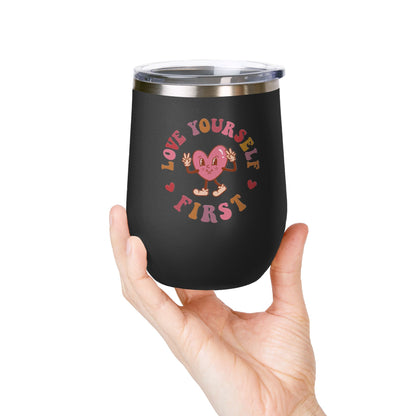Vaso de vino con corazón 'Love Yourself First'