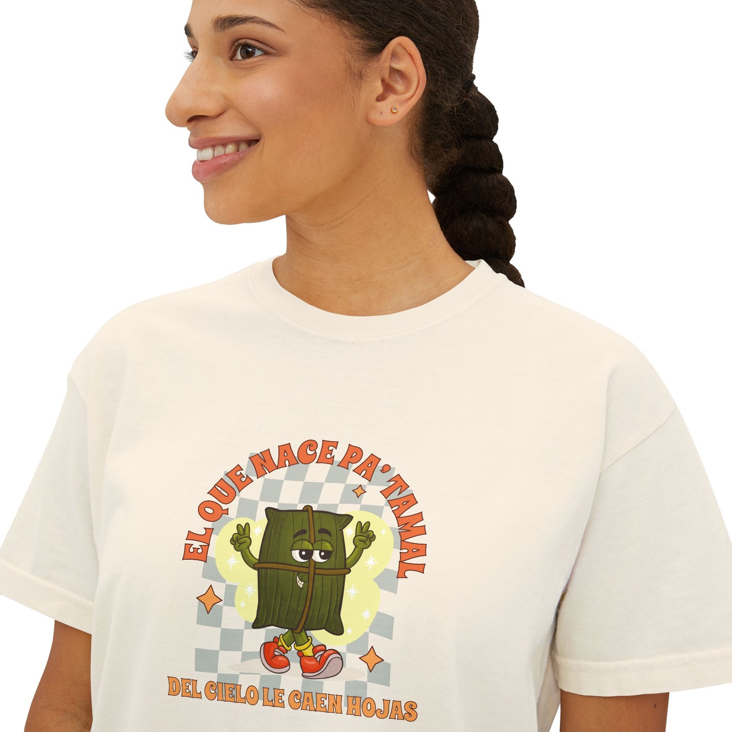 Playful Women's Boxy Tee – "El Que Nace Pa' Tamal" Design