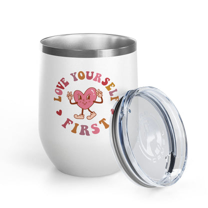 Vaso de vino con corazón 'Love Yourself First'