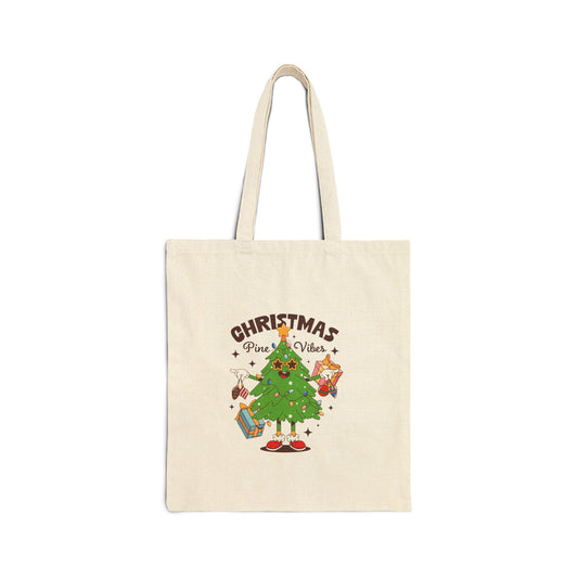 Christmas Pine Vibes Tote Bag — Holiday Canvas Gift Bag