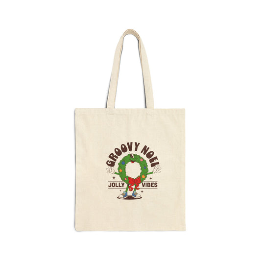 Groovy Noel Wreath Tote Bag — Jolly Vibes Holiday Canvas Tote