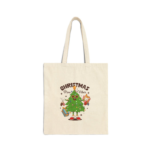 Christmas Pine Vibes Tote Bag — Holiday Canvas Gift Bag
