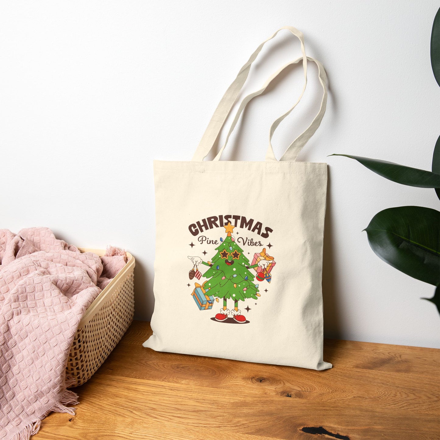 Christmas Pine Vibes Tote Bag — Holiday Canvas Gift Bag