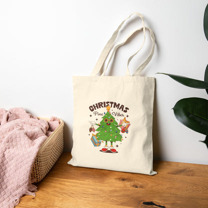 Christmas Pine Vibes Tote Bag — Holiday Canvas Gift Bag