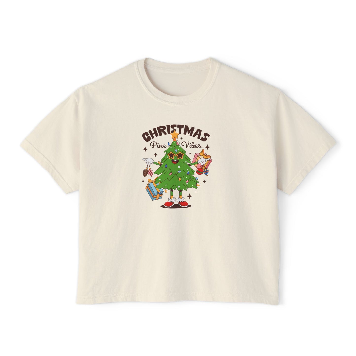 Christmas Vibes Women's Boxy Tee – Cute Dancing Tree Holiday Shirt