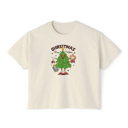 Christmas Vibes Women's Boxy Tee – Cute Dancing Tree Holiday Shirt