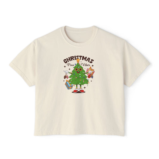 Christmas Vibes Women's Boxy Tee – Cute Dancing Tree Holiday Shirt