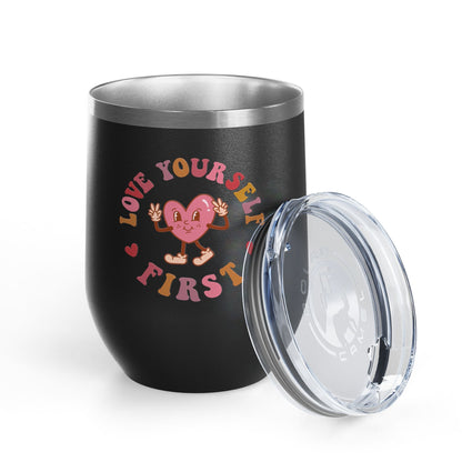 Vaso de vino con corazón 'Love Yourself First'