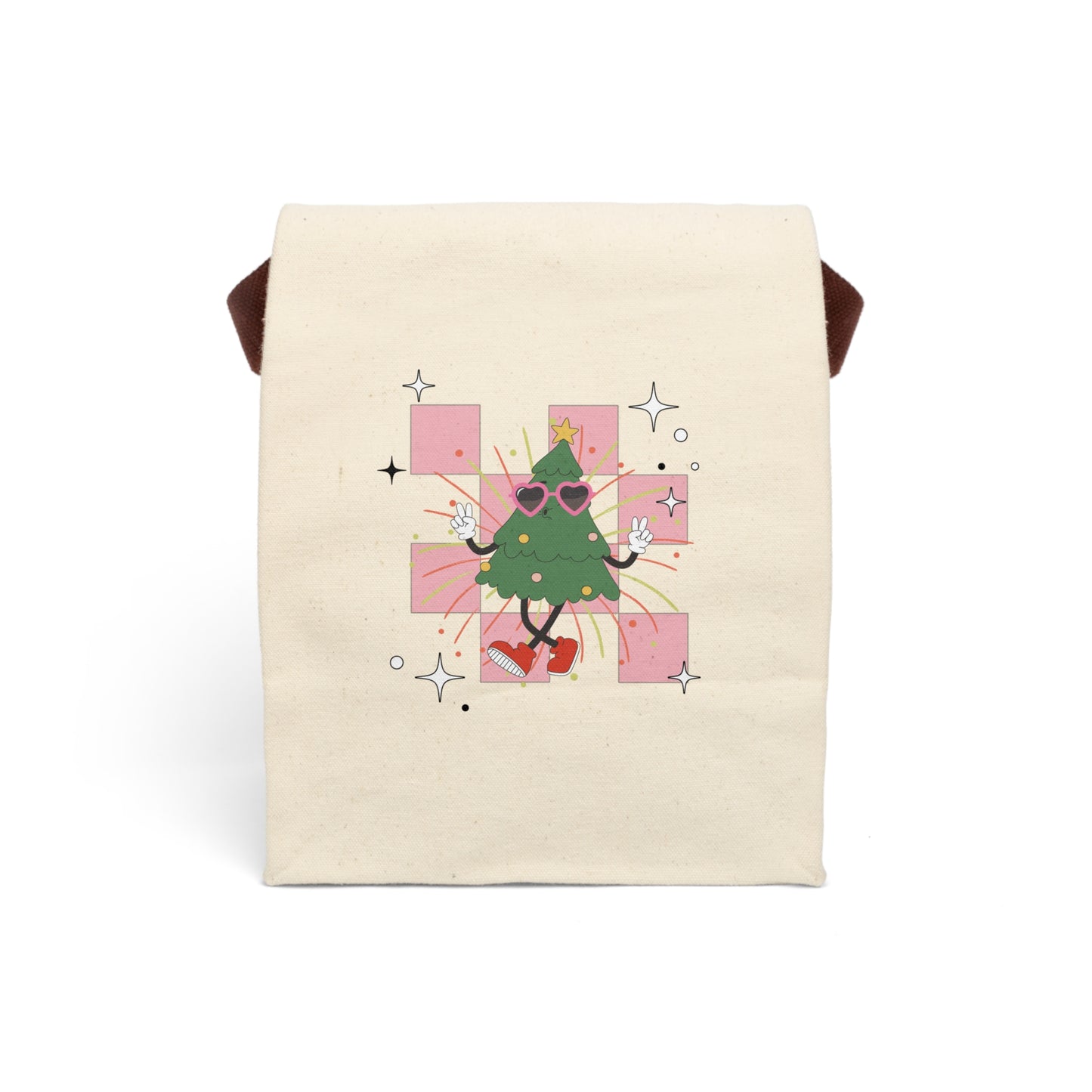 Canvas Lunch Bag - Cool Christmas Tree with Glasses Design