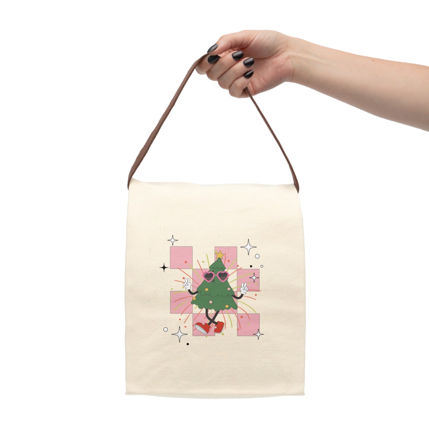 Canvas Lunch Bag - Cool Christmas Tree with Glasses Design