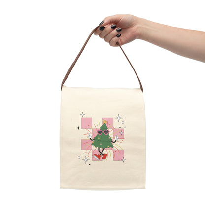 Canvas Lunch Bag - Cool Christmas Tree with Glasses Design