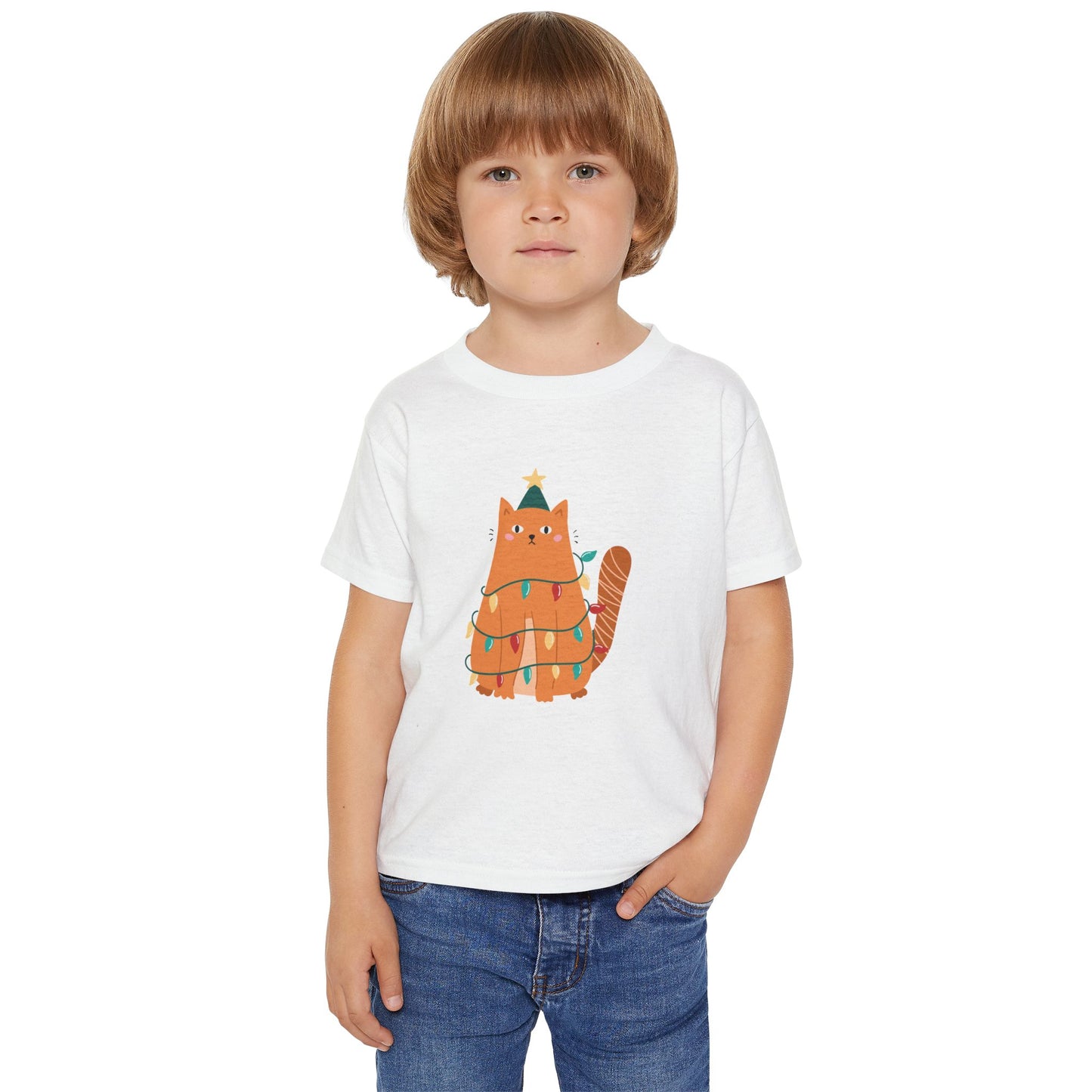 Toddler T-Shirt — Cute Orange Cat Wrapped in Holiday Lights