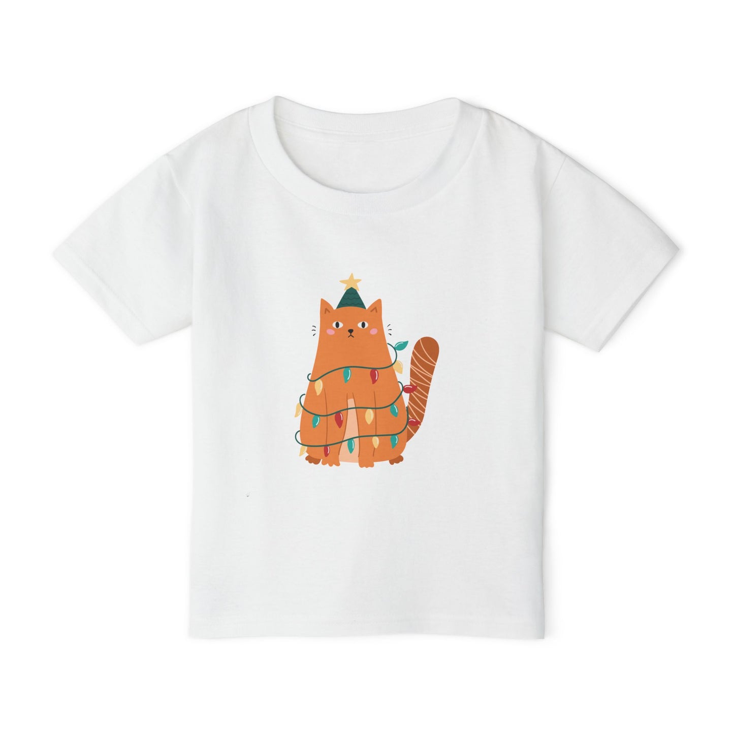 Toddler T-Shirt — Cute Orange Cat Wrapped in Holiday Lights